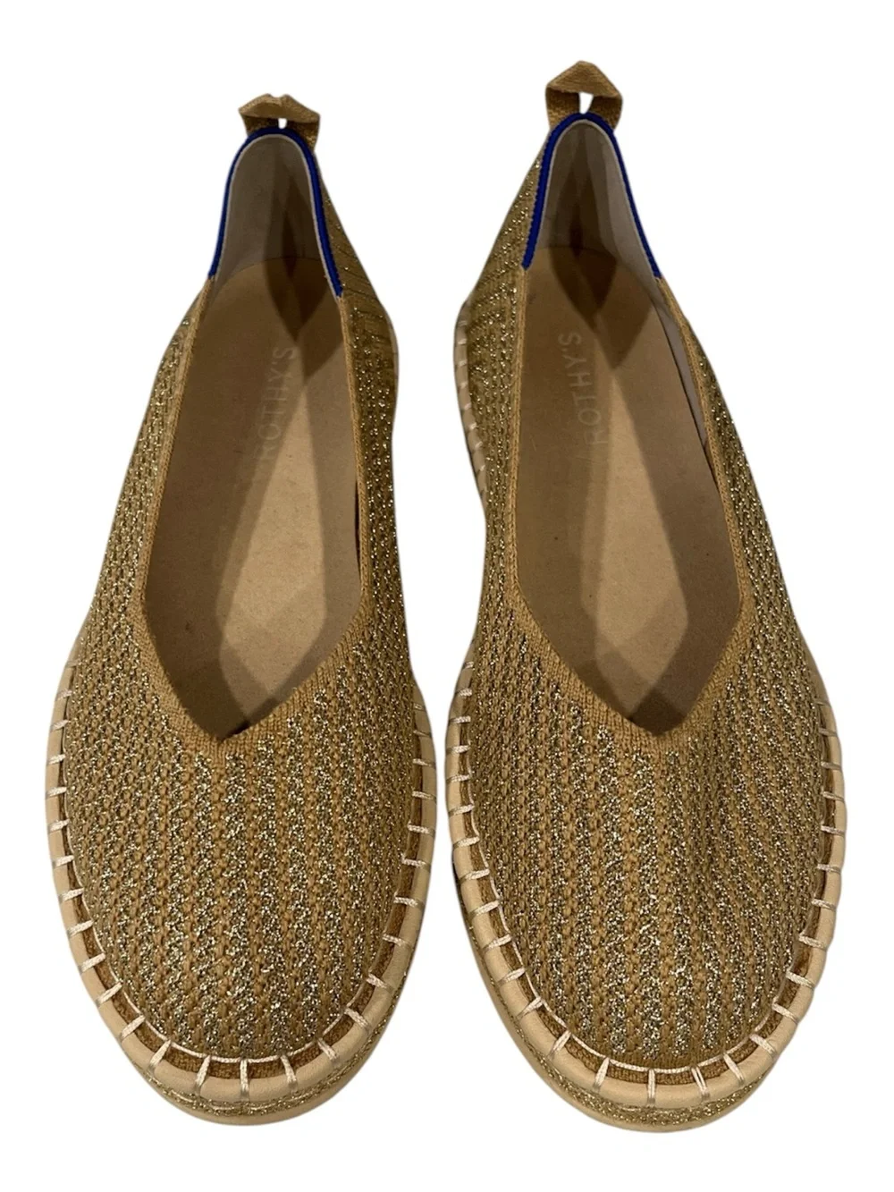 Rothy’s NWOB The Espadrille Gold Stripe Women’s Shoes Slip On Flats Size 9